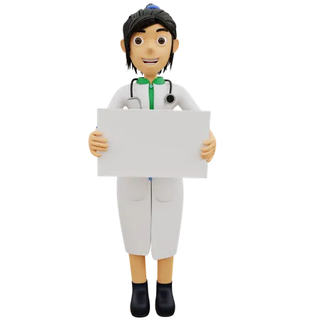 Female doctor standing with blank board  3D Illustration