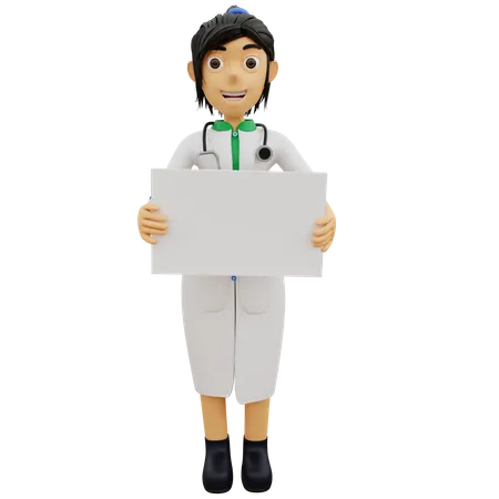 Female doctor standing with blank board 3D Illustration