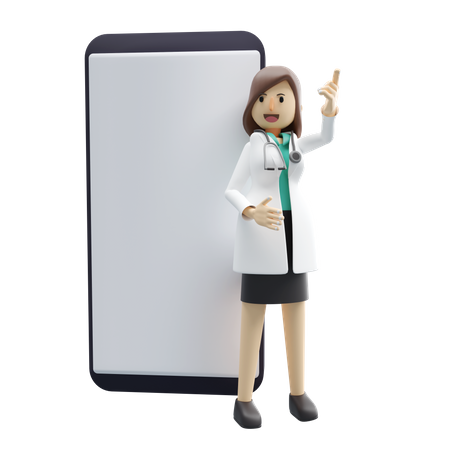 Female doctor standing with blank mobile screen 3D Illustration