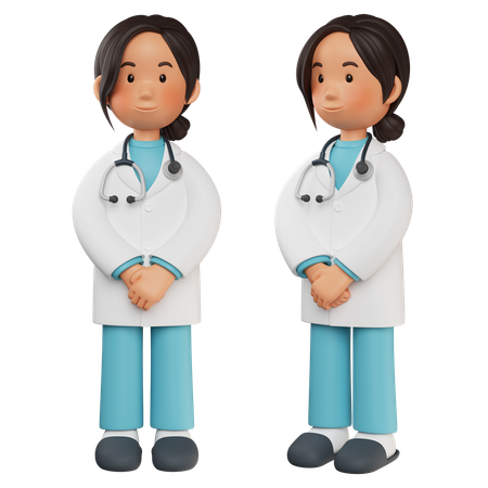 Female Doctor Standing With Hands Holding  3D Icon