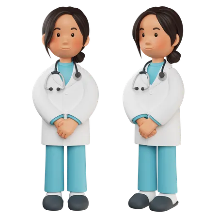 Female Doctor Standing With Hands Holding  3D Icon