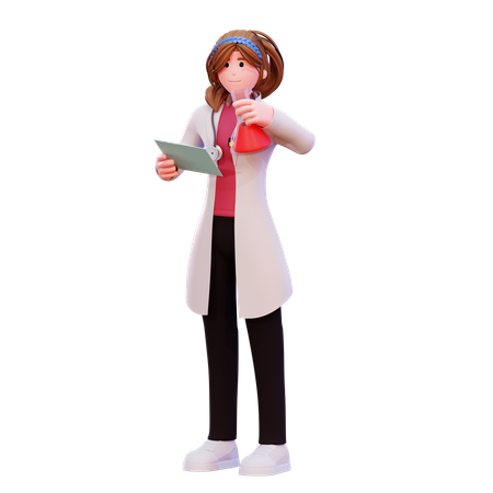 Female doctor studying chemical  3D Icon
