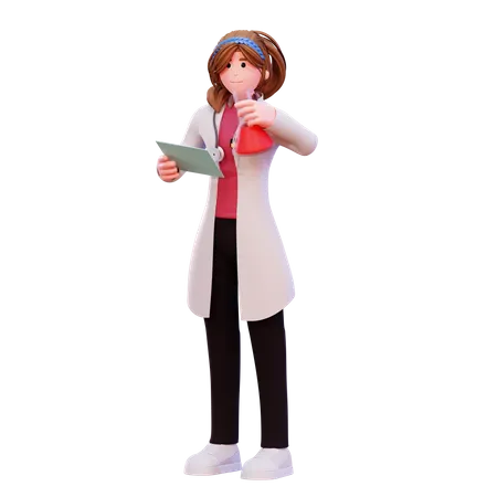 Female doctor studying chemical  3D Illustration
