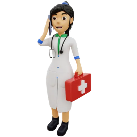 Female doctor talking on smartphone  3D Illustration