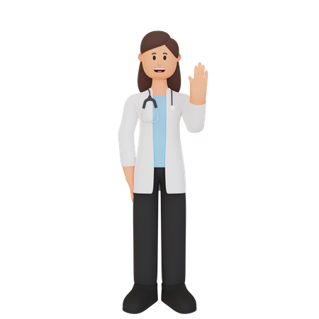 Female Doctor waving his hand 3D Illustration