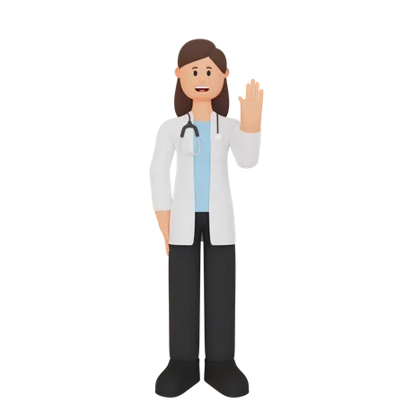 Female Doctor waving his hand 3D Illustration