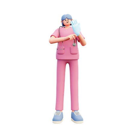 Female Doctor Wearing Latex Gloves  3D Icon