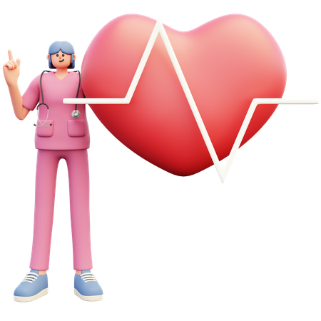 Female Doctor With Cardiogram  3D Icon