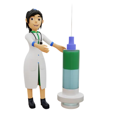 Female doctor with coronavirus vaccine 3D Illustration
