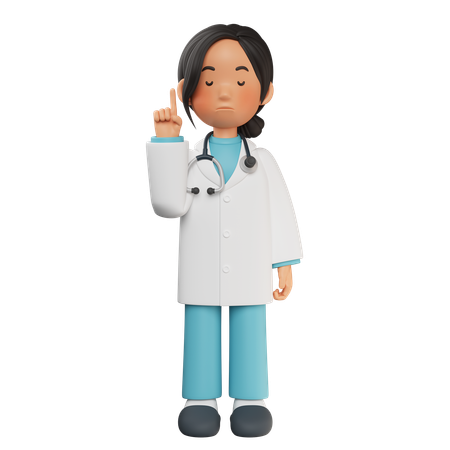 Female Doctor With Eyes Closed And Finger Raised  3D Illustration