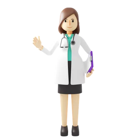 Female doctor with medical report  3D Illustration