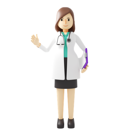 Female doctor with medical report  3D Illustration