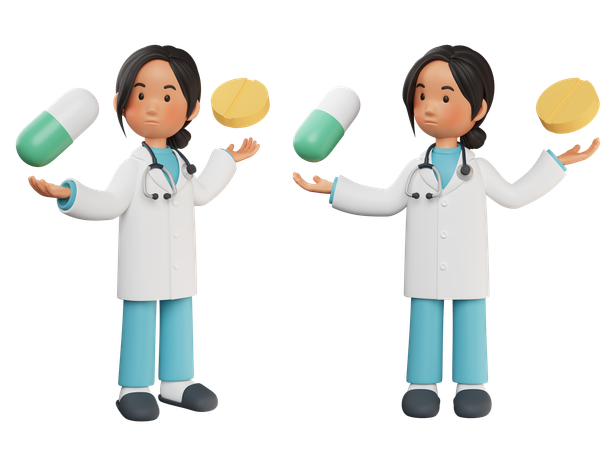 Female Doctor With Medicine In Both Hands  3D Illustration