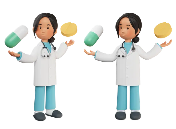 Female Doctor With Medicine In Both Hands  3D Illustration
