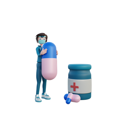 Female Doctor with medicines 3D Illustration