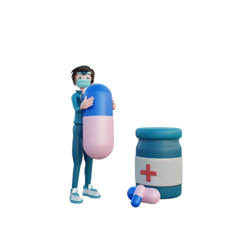 Female Doctor with medicines 3D Illustration