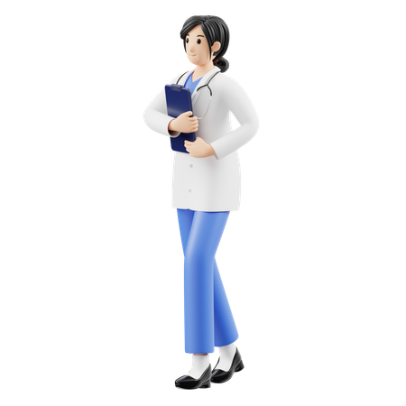 患者の報告書を持つ女性医師  3D Illustration