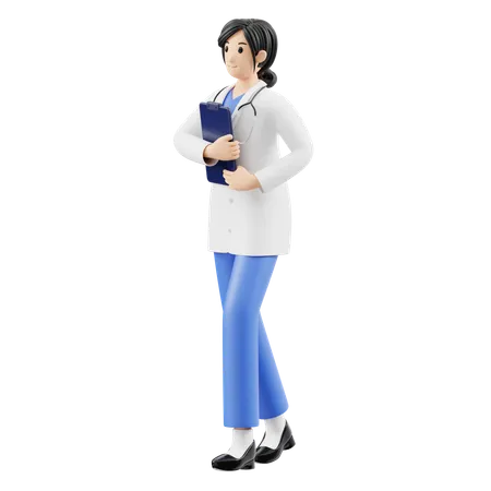 患者の報告書を持つ女性医師  3D Illustration