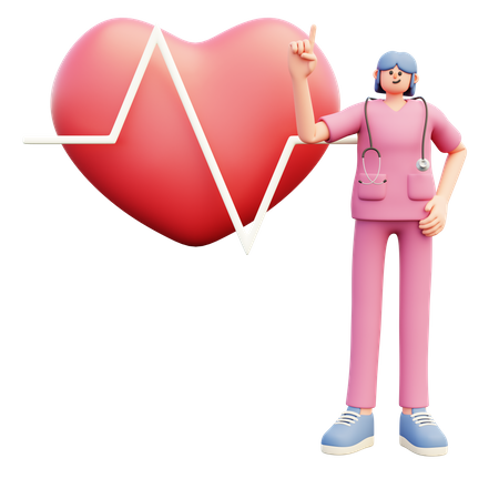 Female Doctor With Pink Heart Cardiogram  3D Icon