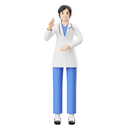 注射器を持った女性医師  3D Illustration