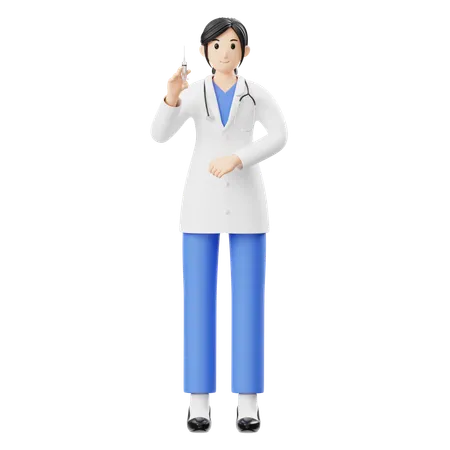 注射器を持った女性医師  3D Illustration