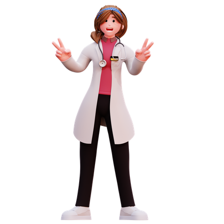 Female doctor with victory  3D Illustration