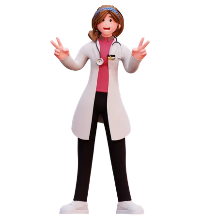 Female doctor with victory  3D Illustration