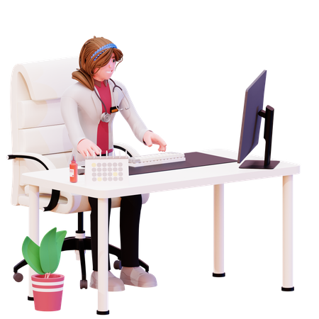 Female doctor working at clinic  3D Illustration