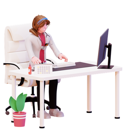 Female doctor working at clinic 3D Illustration