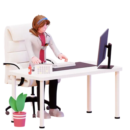 Female doctor working at clinic  3D Illustration