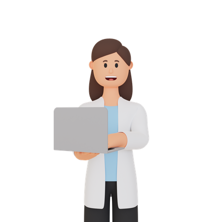 Female Doctor working on laptop  3D Icon