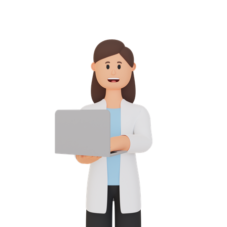 Female Doctor working on laptop  3D Illustration