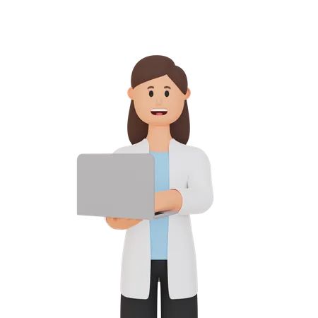 Smiling Woman Holding A Laptop 3 D Illustration 3D Illustration