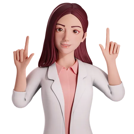 Female doctorPointing upwards with her both hands  3D Illustration