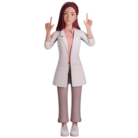 Female doctorPointing upwards with her both hands  3D Illustration