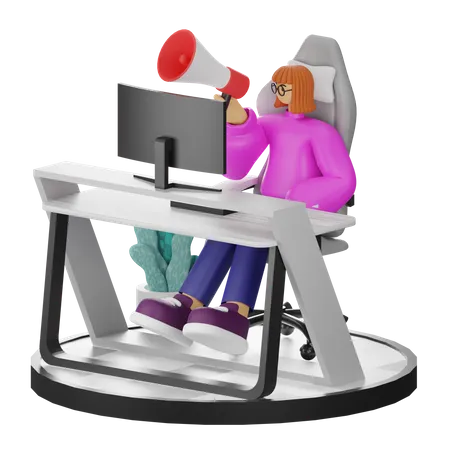 Female Doing Marketing  3D Illustration