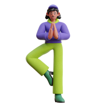 Female doing Yoga pose  3D Illustration