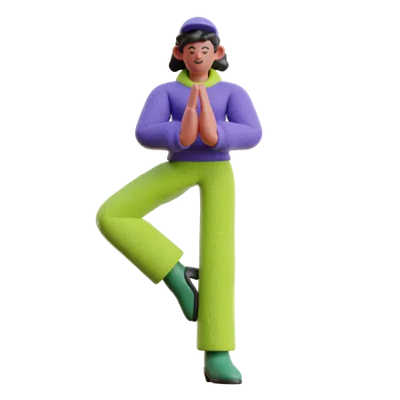 Female doing Yoga pose  3D Illustration