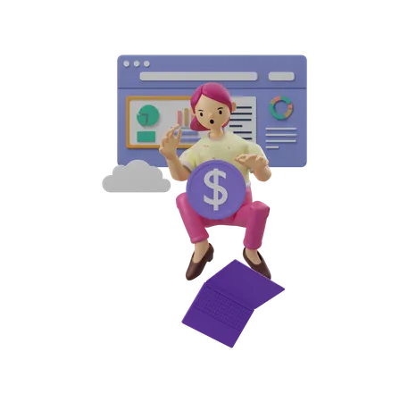 Female employee analyzing profit 3D Illustration