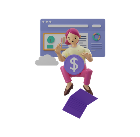 Female employee analyzing profit  3D Icon
