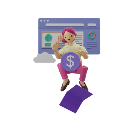 Female employee analyzing profit  3D Illustration