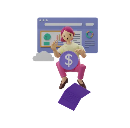 Female employee analyzing profit  3D Illustration