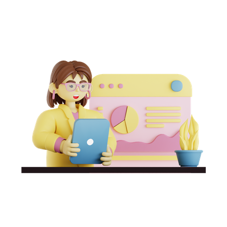 Female employee doing business analysis  3D Illustration