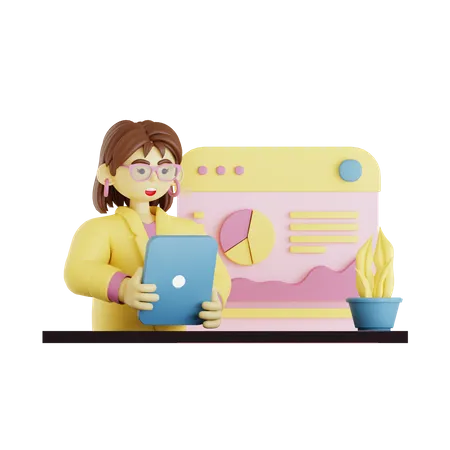 Female employee doing business analysis 3D Illustration
