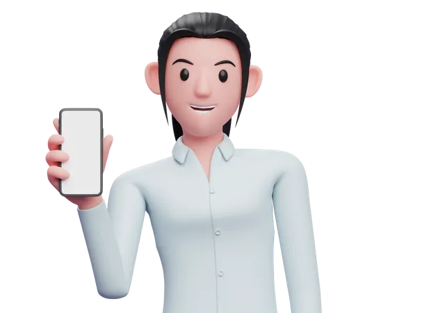 Female employee holding a cellphone 3D Illustration