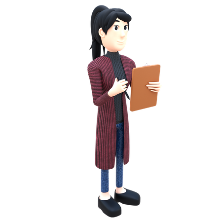 Female Employee Holding Clipboard  3D Icon