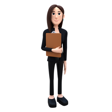 Female Employee Holding Clipboard  3D Illustration