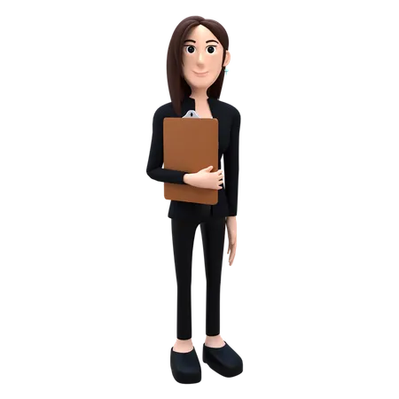 Female Employee Holding Clipboard  3D Illustration