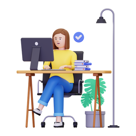 Female employee is finishing her work  3D Icon