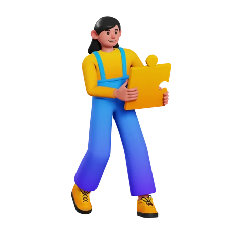 Female employee with business solution  3D Illustration